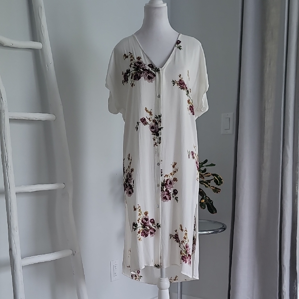 Lovestitch Floral Print Button-Down Midi Slit Dress Beach Cover Up - Picture 2 of 11